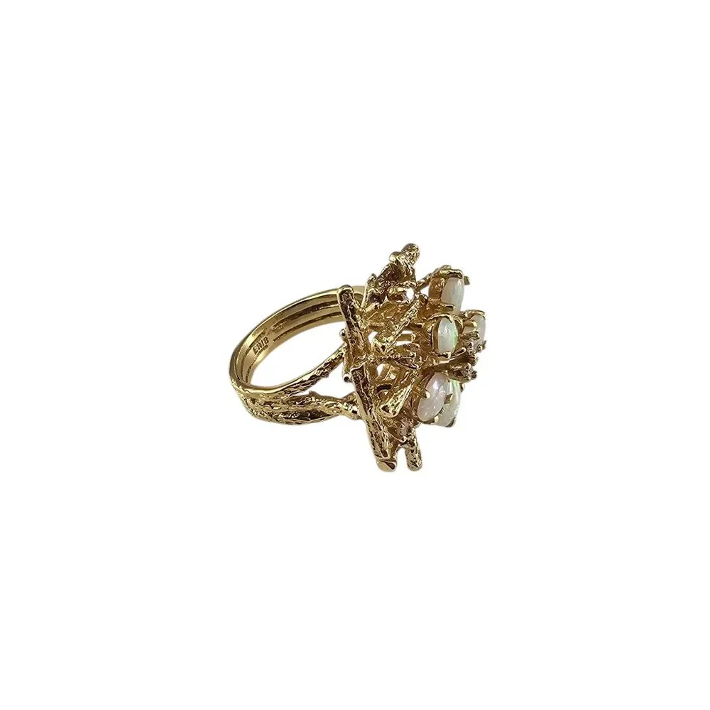18K Yellow Gold Opal and Diamond Ring Size 5.5 #23551 - Picture 3 of 8